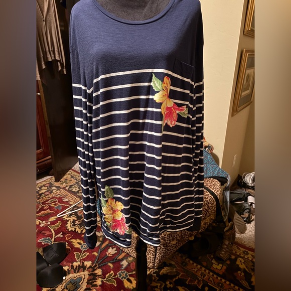 Ralph Lauren Other - Polo/Ralph Lauren Navy and White Striped Long-Sleeve Top with Floral Accents